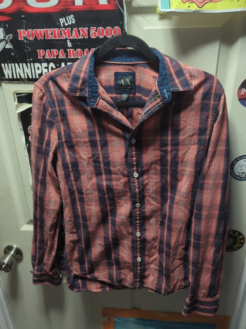 Men's Armani Exchange Long Sleeve Button Down Shirt Small Regular Red Plaid West